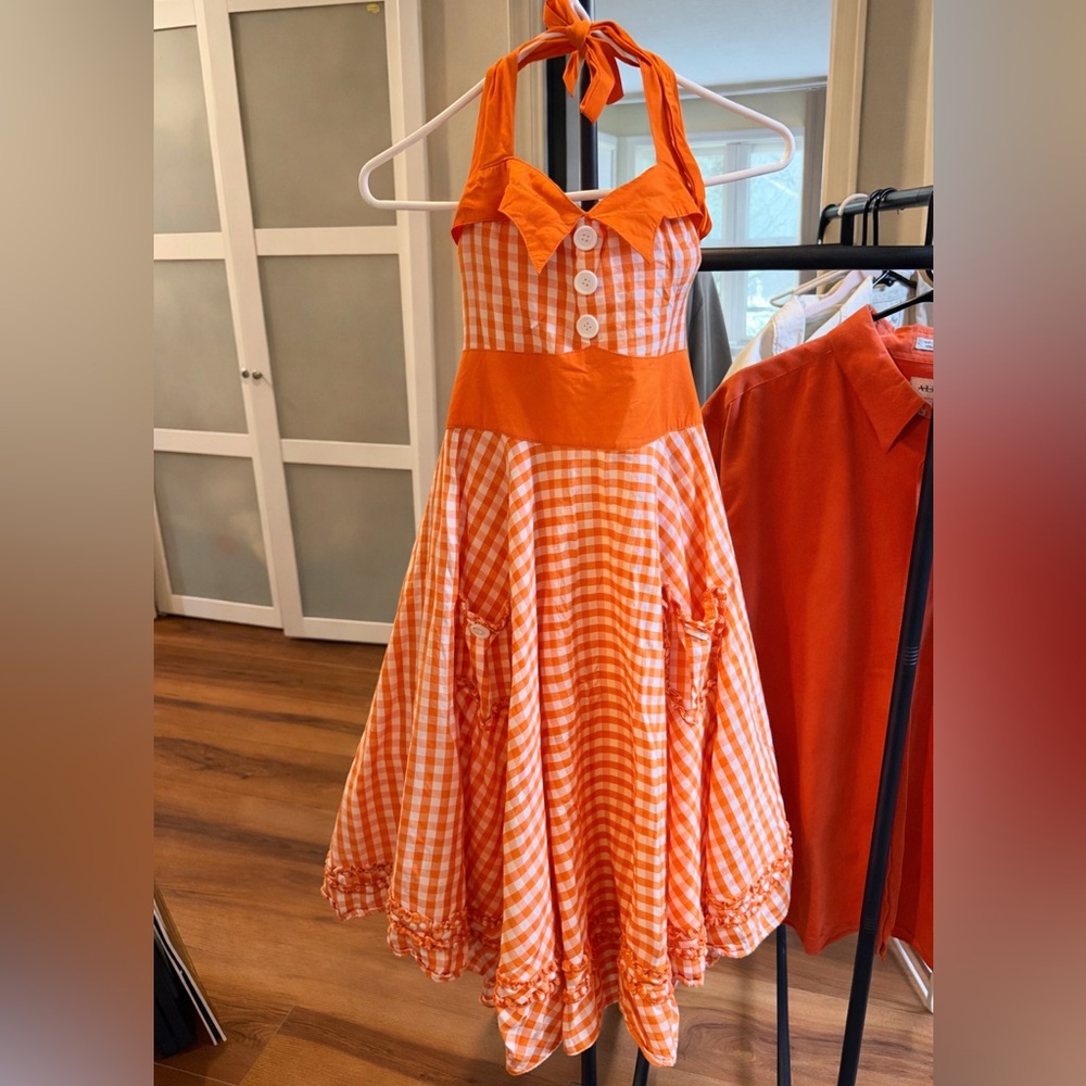 Grace Karin Vibrant Orange Gingham Dress